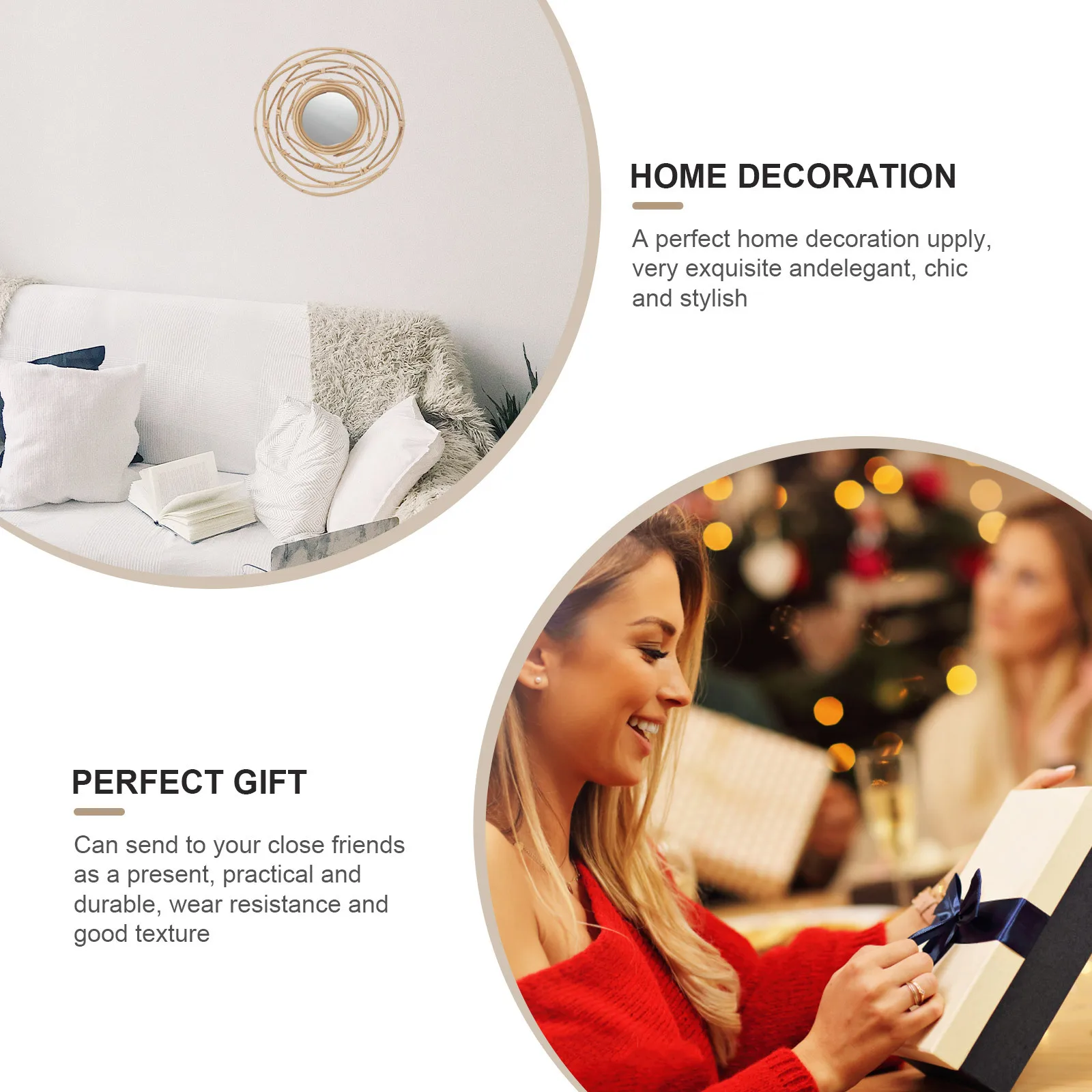 

1Pcs Willow Woven Wall Mounted Makeup Mirror Khaki Handmade Natural Eco Friendly Dressing Mirror Nordic Style