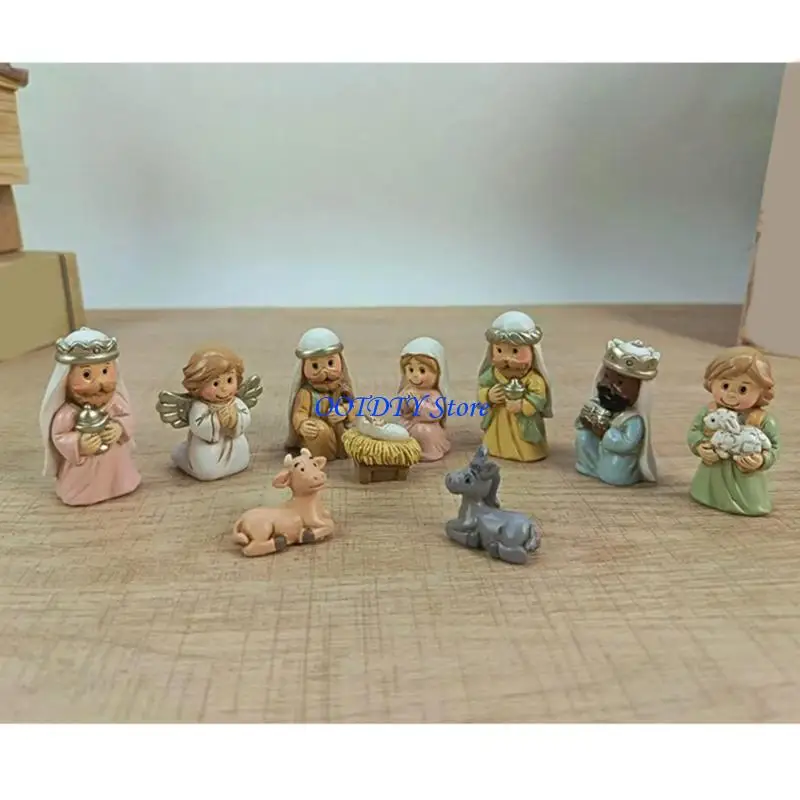 367A Nativity Figurines Xmases Natvity Scene Statues Tabletop Ornament Resins Manger Holy Family Sculptures Home Decors