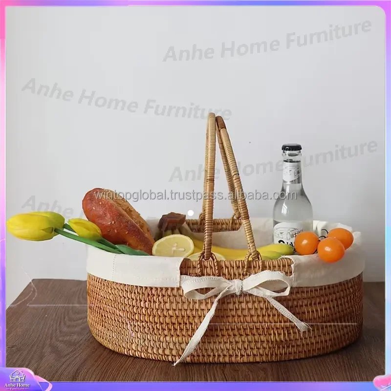 Natural Rattan Pet Bed Woven Dog Cat House Rectangle Storage Basket with Handle Eco Friendly Fruit Organizer Home Decor