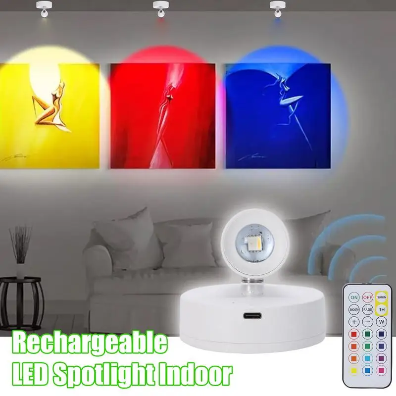 Remote Control Spotlight Rotatable Indoor Uplighting With Remote Control Small Art Spotlights Battery Powered LED Spotlight