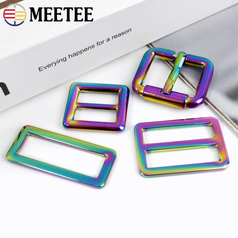 10Pcs 20/25/32/38mm Rainbow Metal Buckles for Bag Strap Adjust Tri-Glide D Ring Clasp Belt Webbing Hook DIY Hardware Accessories