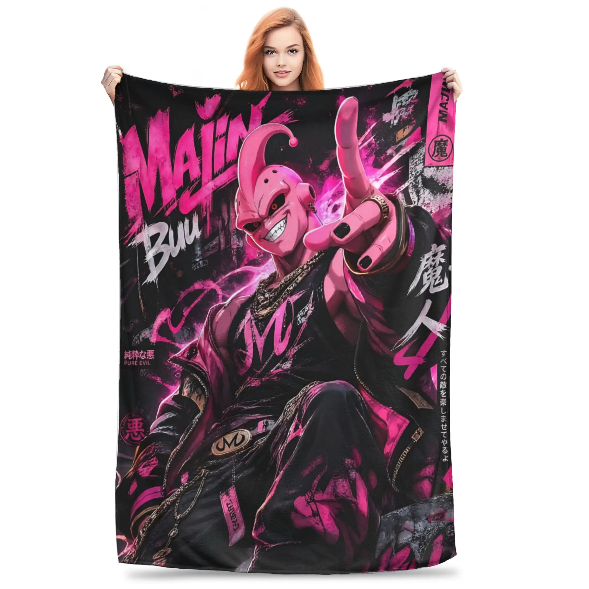 1PC Dragon Ball Majin Buu Pink Anime  home room decorations Winter Blankets for Adults Bedding Home Interior Sofa Knee