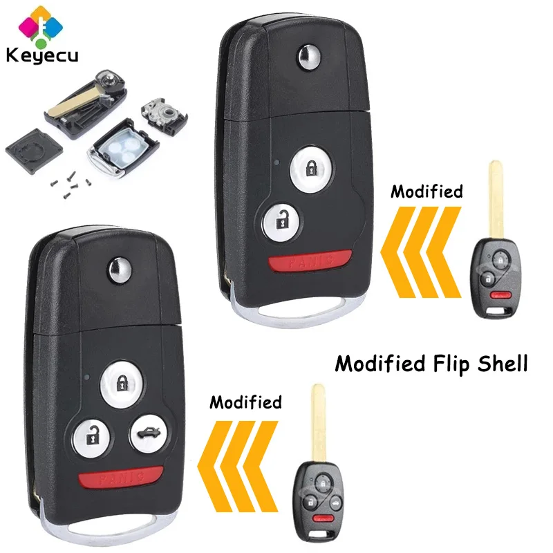 

KEYECU Modified Flip Remote Control Key Shell Case Cover With 2+1 3 3+1 4 Buttons Fob for Honda Civic Pilot Accord Fit CR-V City