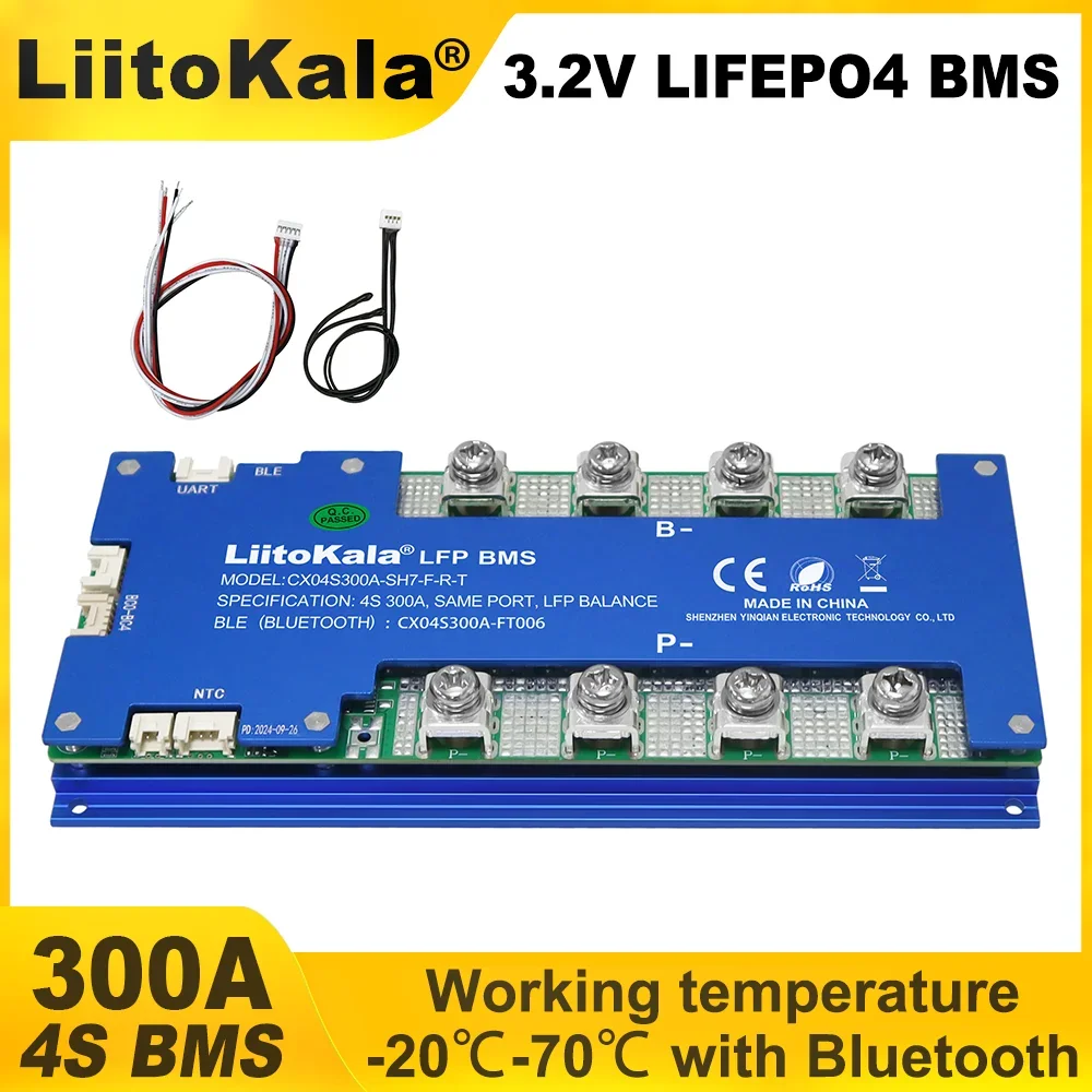 LiitoKala Intelligent 4S 300A LiFePO4 Bluetooth BMS 300A Current Output Multiple Protection Slot Aluminum Heat Sink