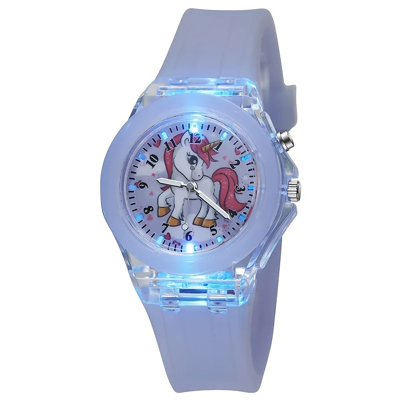 Cute Unicorn Colorful Pony Glowing Quartz Watch, School Supplies, Party Gift