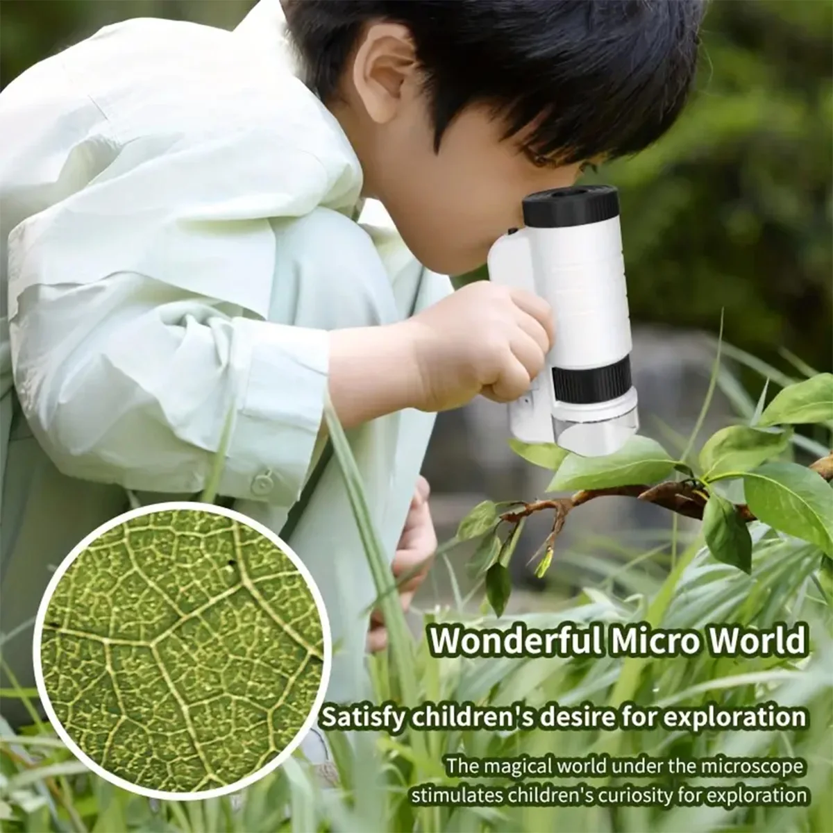 Pocket Microscope Kids Science Toy Kit 60-120x Educational STEM Toy Mini Handheld Microscope With LED Light Outdoor Children