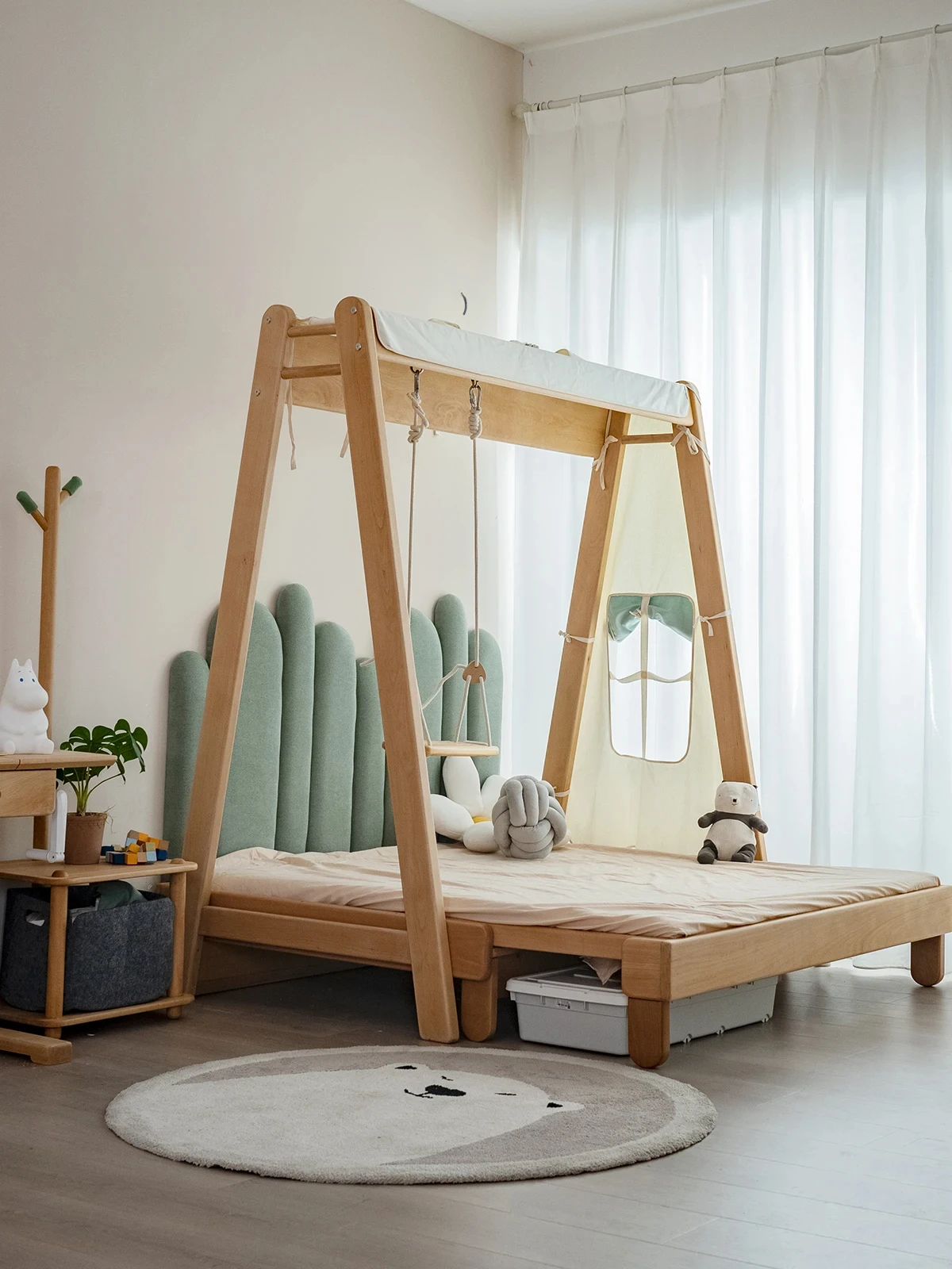 Children's bed, swing, ice stick bed, environmentally friendly beech solid wood telescopic house bed, chil