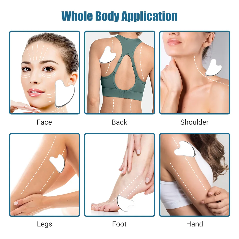 2/1 قطعة غوا شا الفولاذ المقاوم للصدأ الطبيعي مكشطة مدلك العناية بالوجه جواشا مجلس الوجه مدلك مجلس شكل قلب الجسم الاسترخاء #6