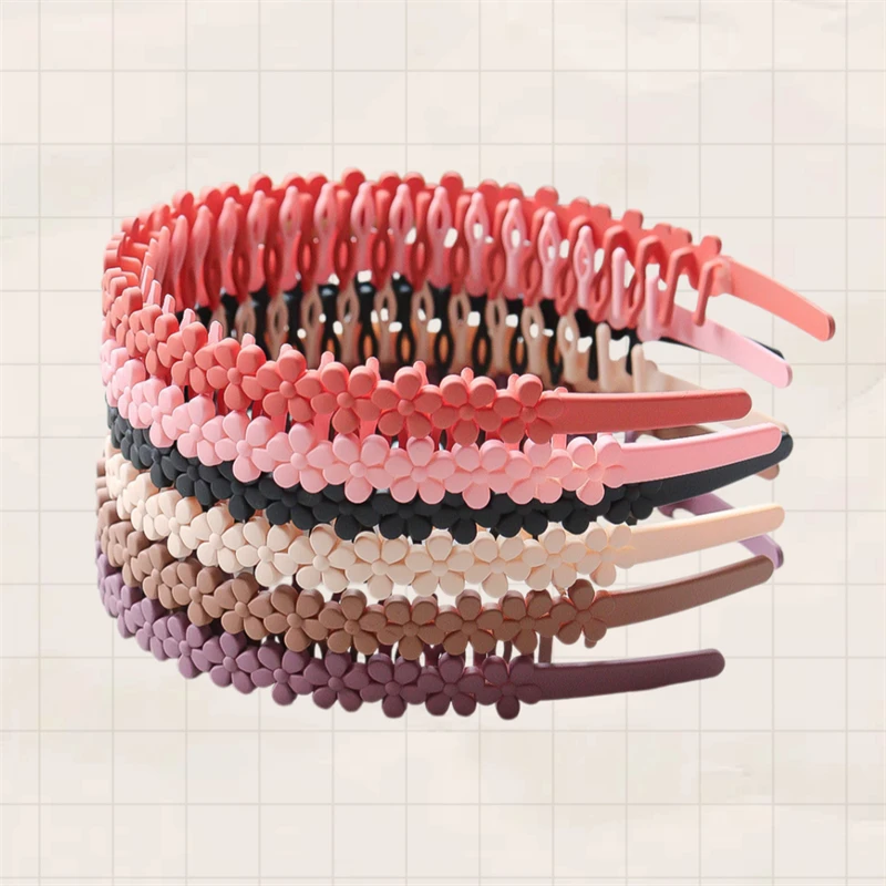 2pcs/lot Flower Design Plastic Teeth Headband   Colorful Hair Hoops For Girls Face Washing Headbands Women's Elegant Hair Access