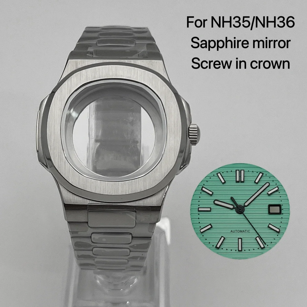 41mm nh35 caso dial mãos pulseira de aço inoxidável vidro safira à prova dwaterproof água para mod nautilus montagem acessórios movimento nh36