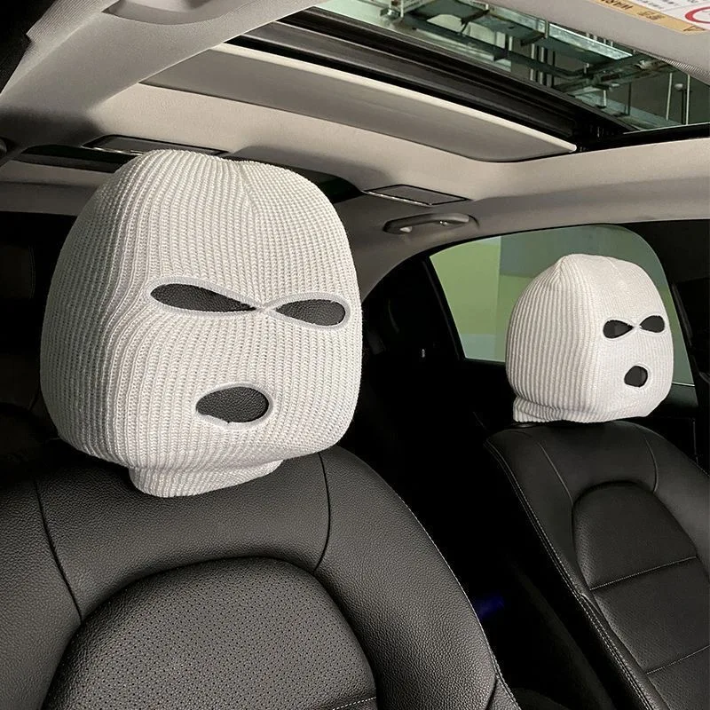 

Car headrest seat cover head personality funny fun car general Tesla head cover black white