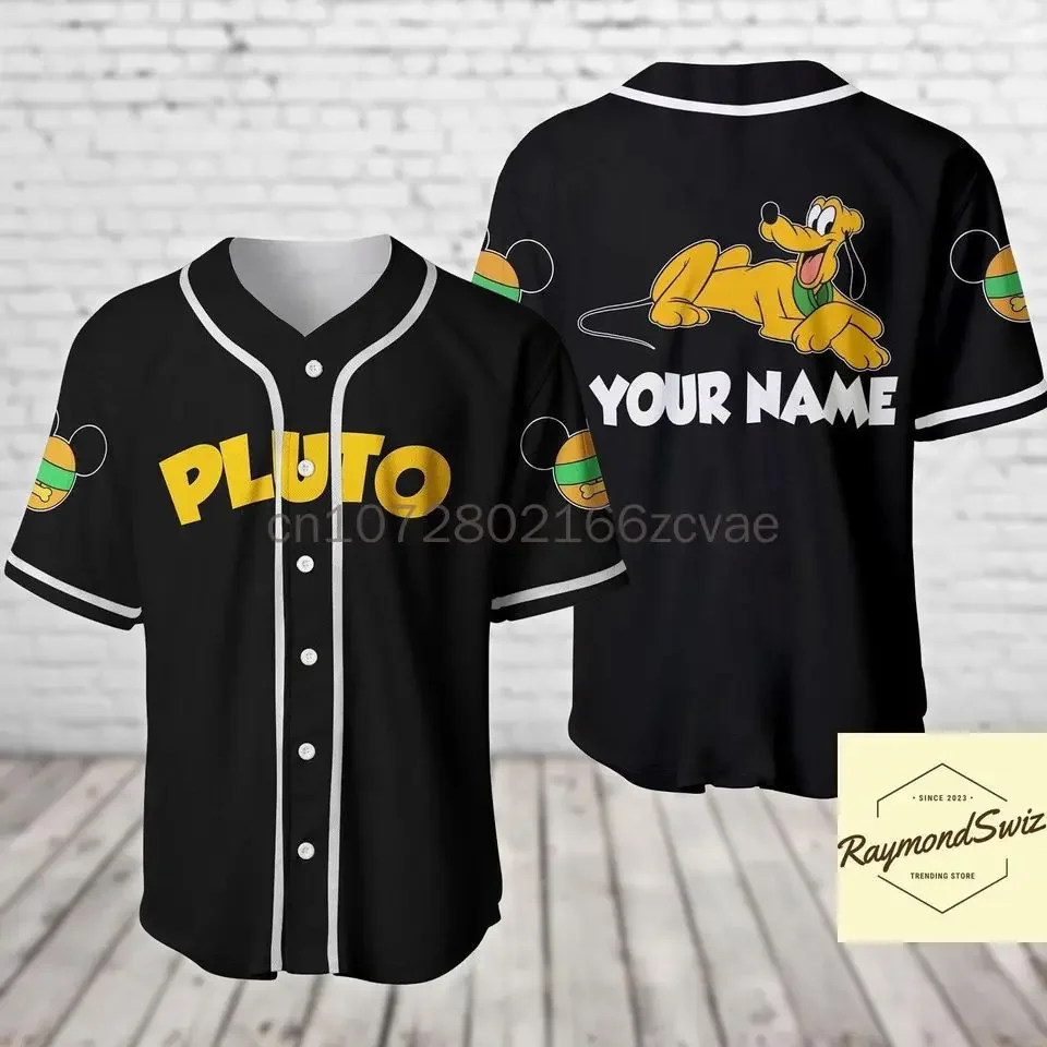 Camiseta de béisbol de Pluto para hombre, mujer y niño, camisa informal de moda Disney con nombre personalizado gratis, 2024