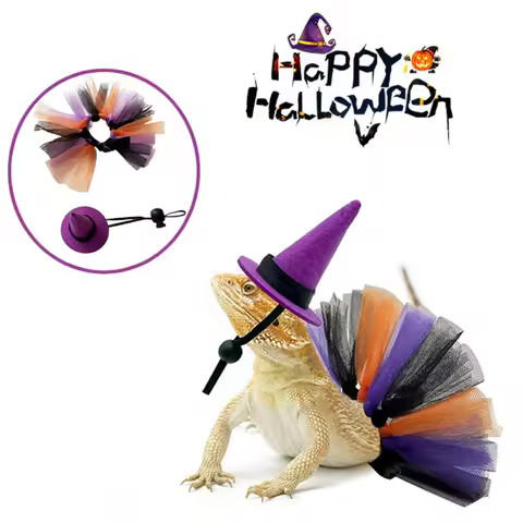 Funny Mini Pet Halloween Costume Comfortable Adjustable Hat Lizard Witch Costume Set Decorative Soft Lizard Witch Costume