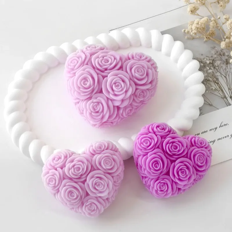3D-Relief Rosenblüten-Liebeskerzen-Silikonform DIY Herz-Seifen-Gips-Ton-Bastelform Valentinstag Schokoladen-Kuchen-Backform – Detail 4