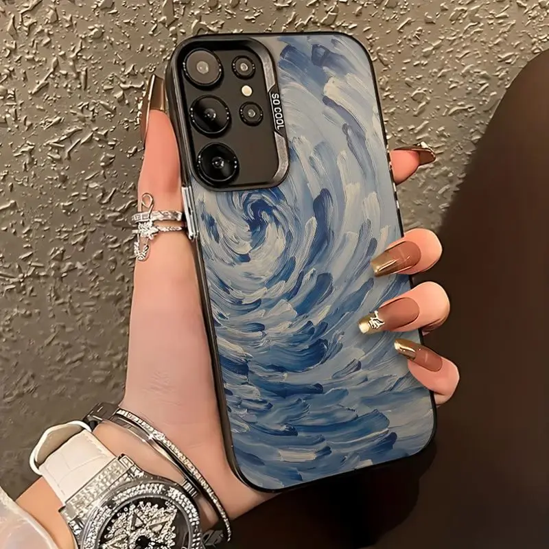 Wave-shaped oil painting pattern TPU soft phone case, suitable for Samsung S26/S25/S24/S23/S22/S21/S20 and other models.
