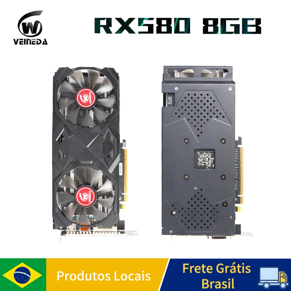 Veineda placa de vídeo rx 580 2048sp 8g gddr5 256bit placa de vídeo para componentes de computador de jogos desktop rx 580 gpu para amd radeon
