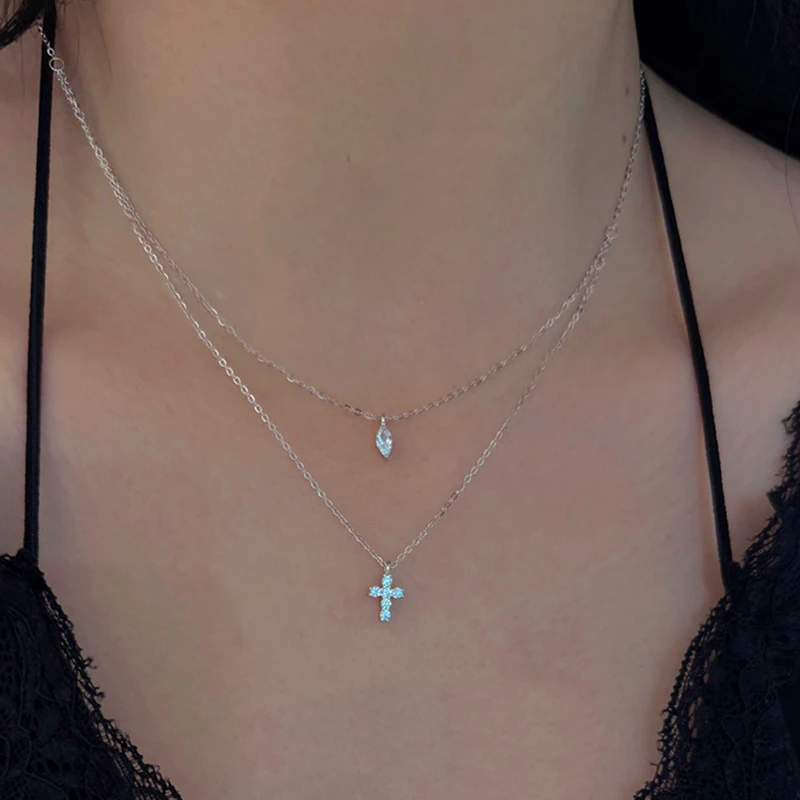 New S925 Cross Double-Layer Stackable Necklace for Women, Light Luxury, Now with a High-End Feel,