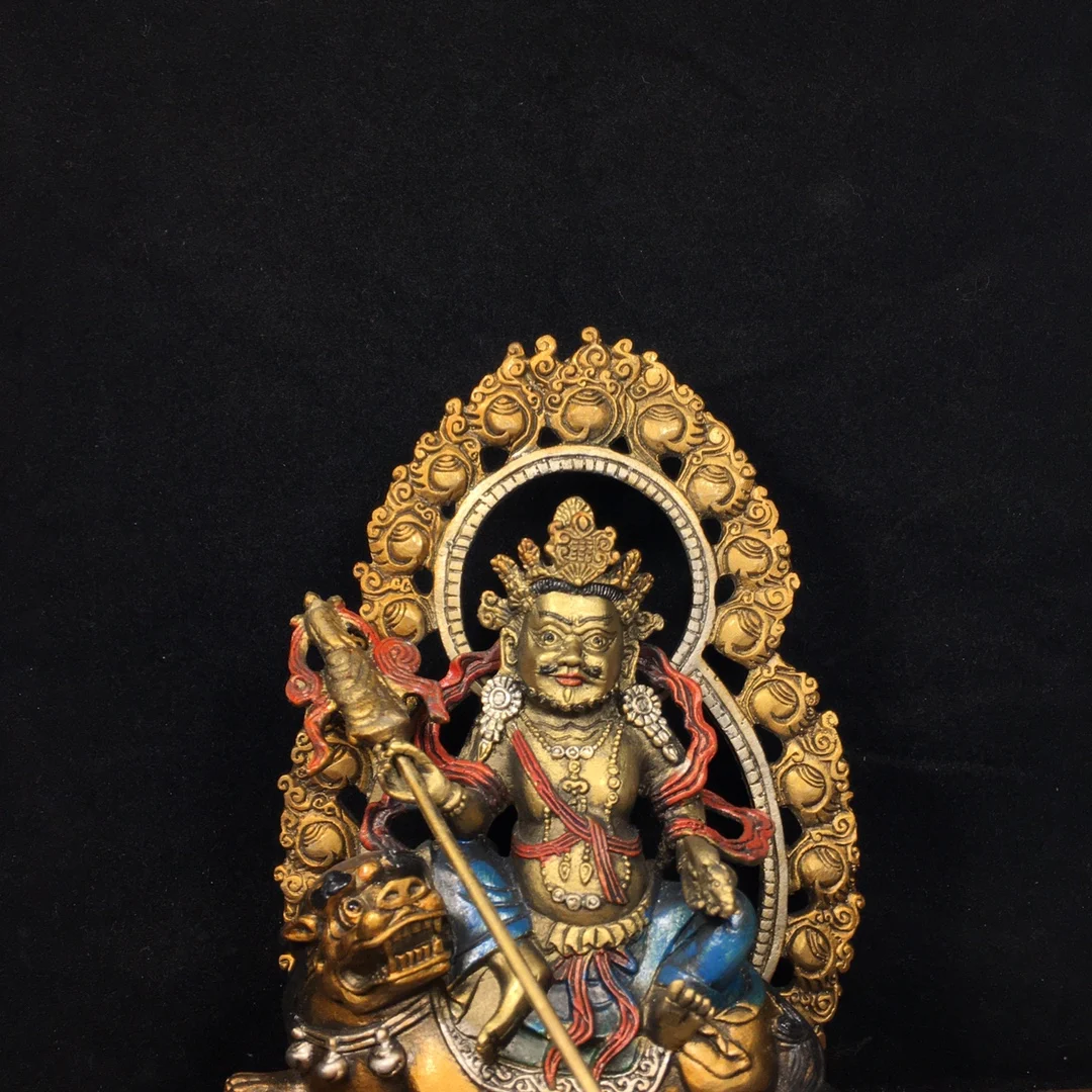 20.5cm Made of old precision craftsmanship pure copper  painted treasure Heavenly King Buddha statue