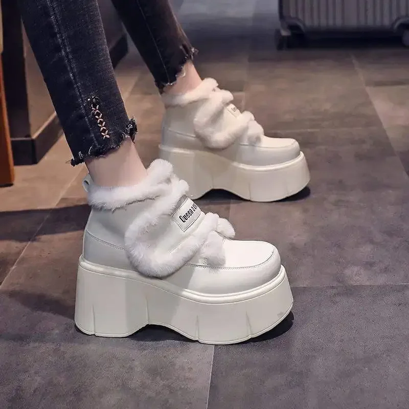 صوف مبطن أفخم المرأة أحذية الثلوج الخريف الشتاء نمط جديد زيادة سميكة القاع منصة الأحذية القطنية النمط الكوري #3