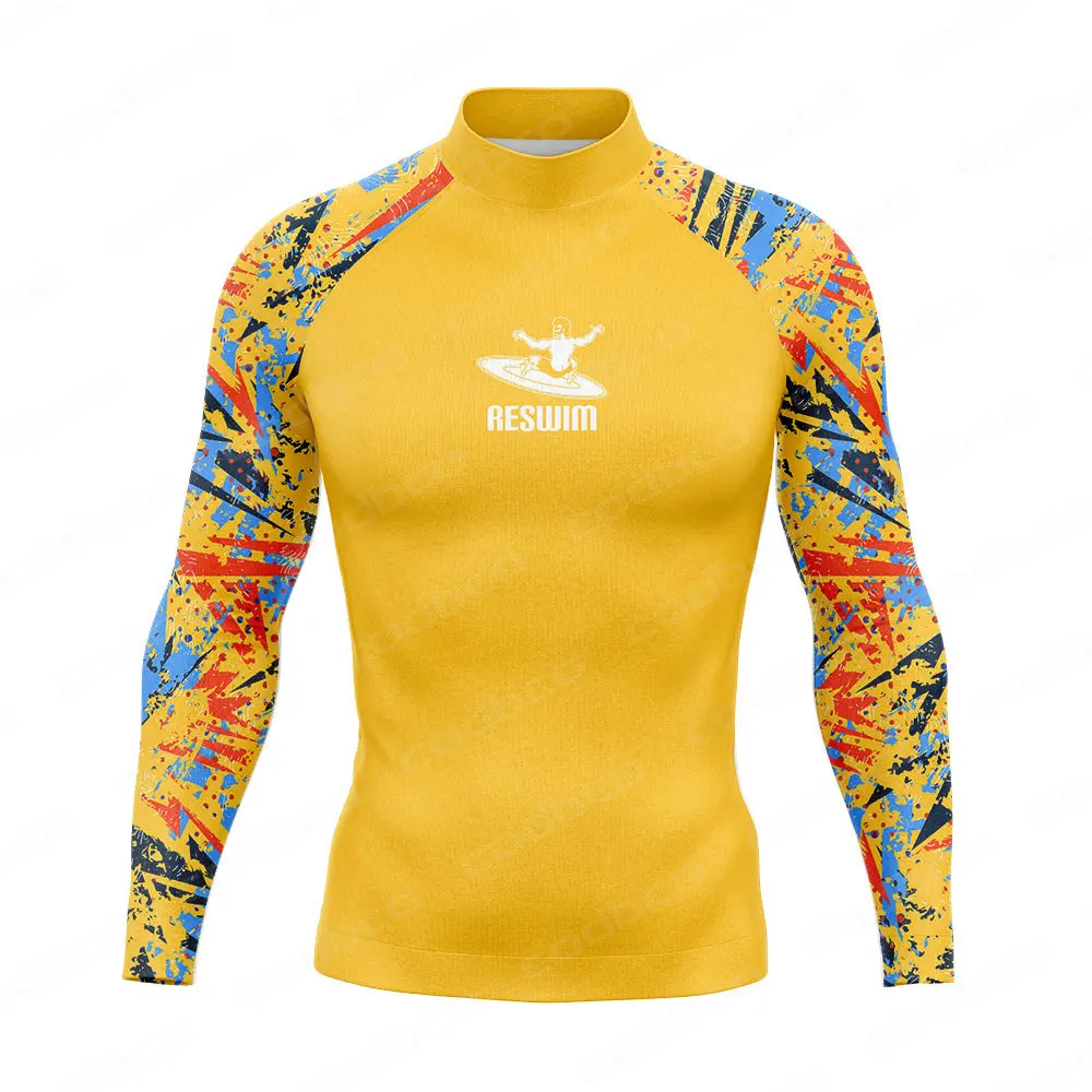 Men's Rash Guard Surfing Diving Swimwear Long Sleeve T-shirt Swim UPF 50+ Swimsuit Tops Uv Swimming Tight Surf Shirt Gym Clothes