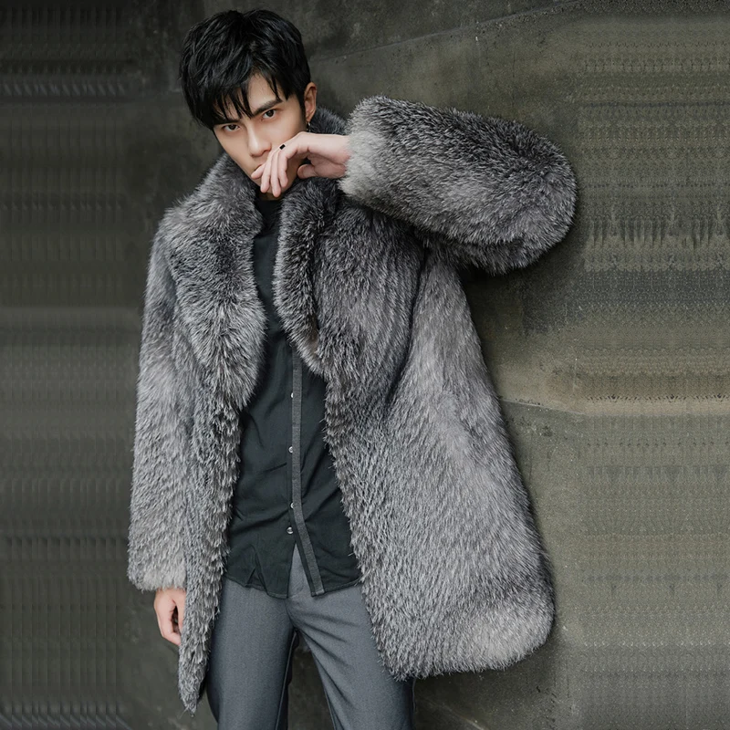 Men's Faux Fur Coat Winter Thicken Fluffy Long Sleeve Warm Outerwear Luxury Bontjas Jacket Fur Collar Plush Windbreaker Coats