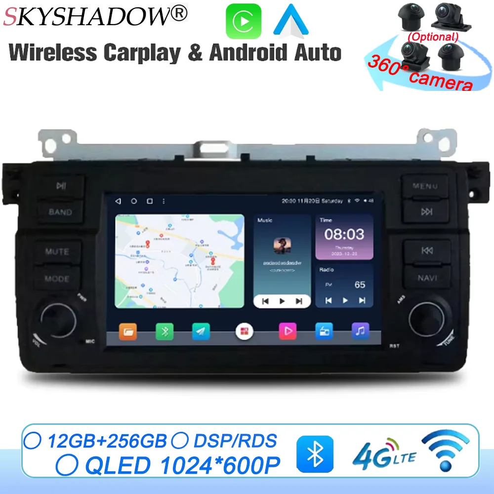 

Carplay Auto Android 13.0 8G+256G DSP IPS Car multimedia DVD Player GPS WIFI Bluetooth RDS Radio For BMW 3 E46 M3 Rover 75 MG