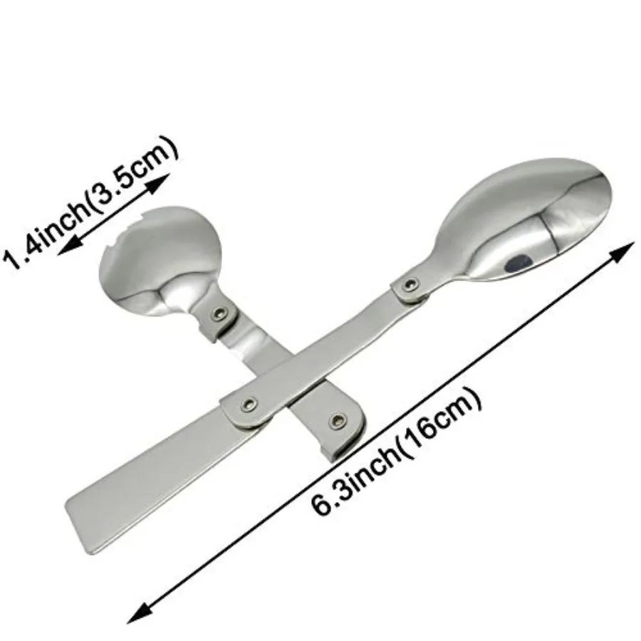 2 قطعة ملعقة وشوكة قابلة للطي من الفولاذ المقاوم للصدأ SUS 18 10 304 سلطة سبورك محمولة للتخييم في الهواء الطلق #3