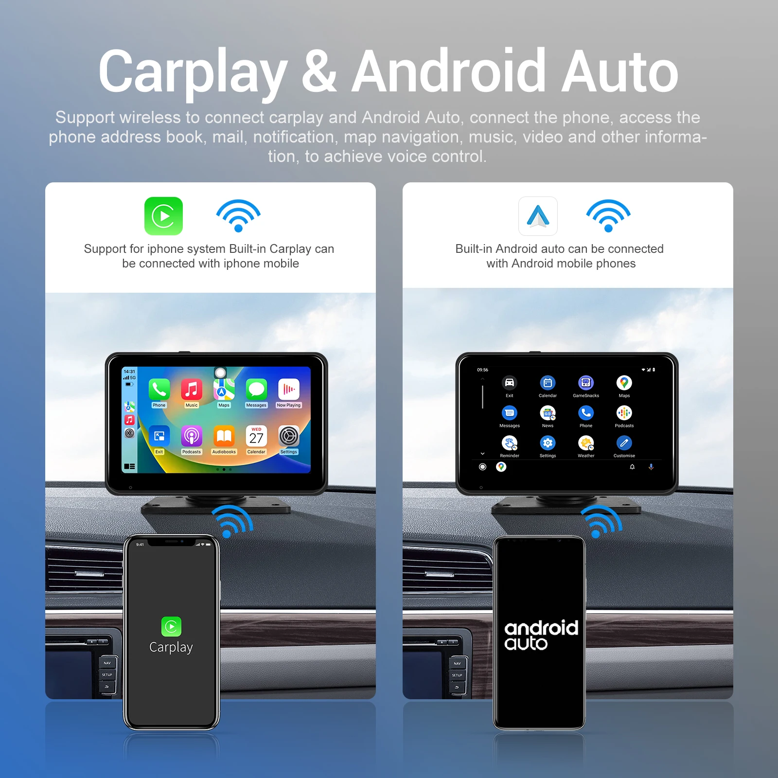 Podofo Car Backup Monitor with 2 Rear Camera Support DVR Recording Carplay Android auto Online Video Bluetooth Rear Cam Monitor