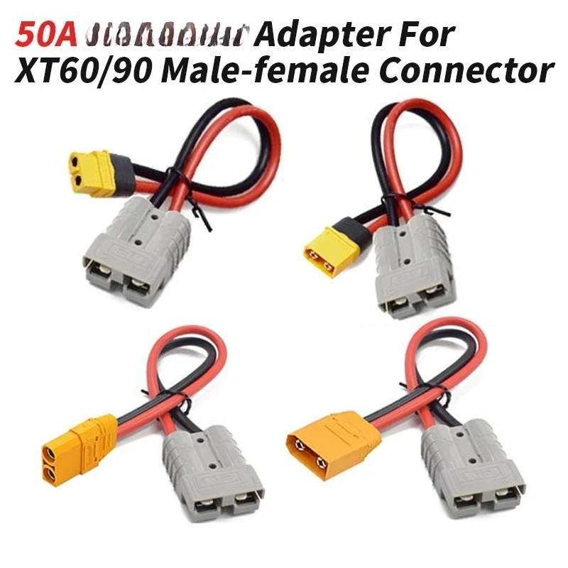 XT60 XT90 Connector to 50A Charging Line 50A Plug to XT60/XT90 Male/Female Aircraft Model Lithium Battery Adapter Connector Wire