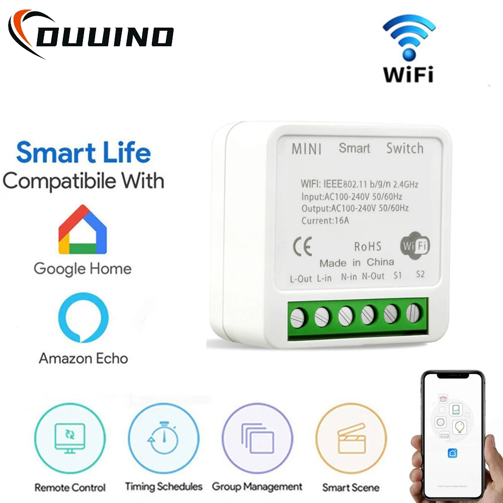 WiFi Mini DIY Smart Switch 10A 16A Luz APP Temporização Remota Controle Sem Fio Relé Automação Módulos Trabalho Para Alexa Google