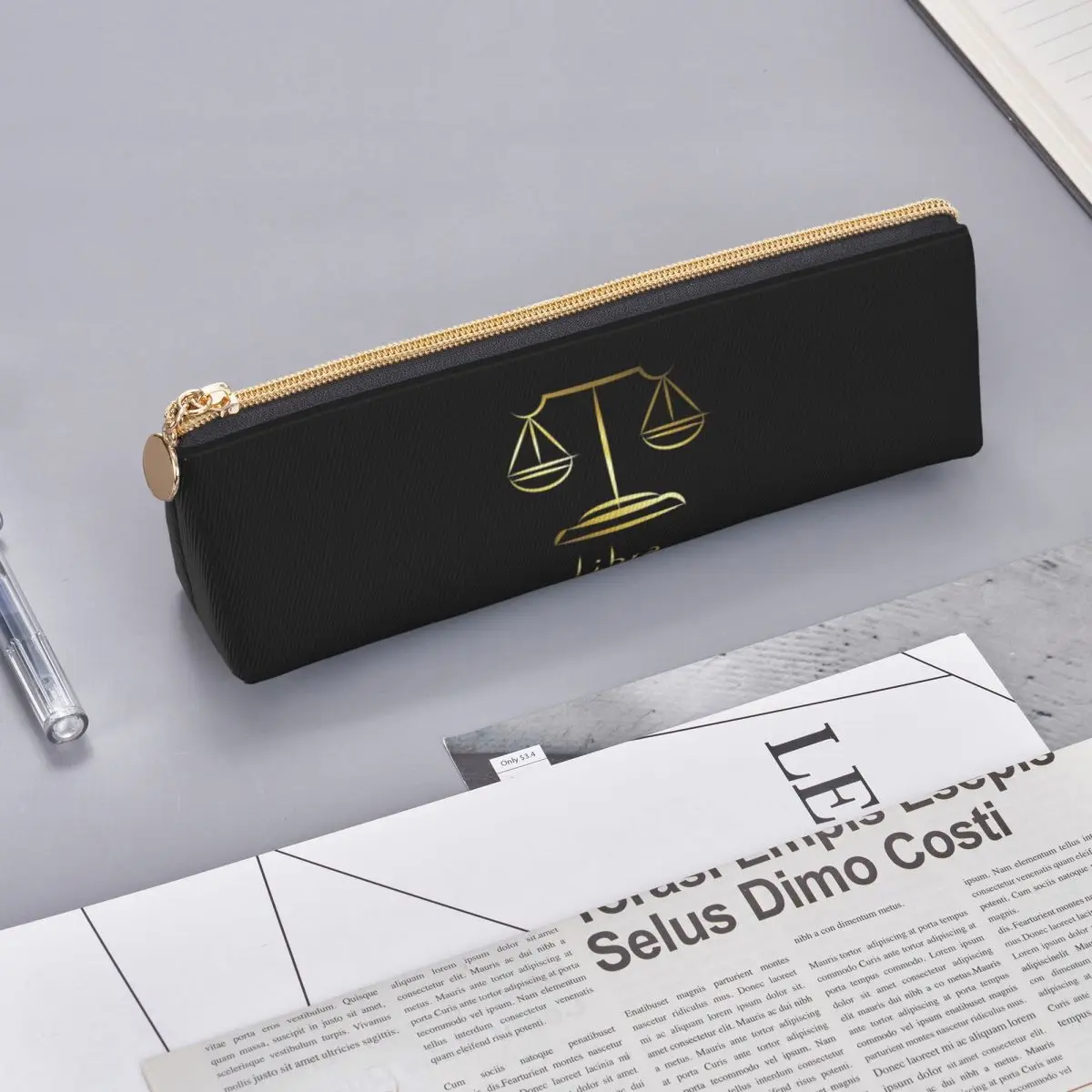 Gold Scales Of Justice Law Logo Lawyer Legal Party Pencil Case for School Pen Box Pencil Bag Stationery Supplies Pen Holder Bag