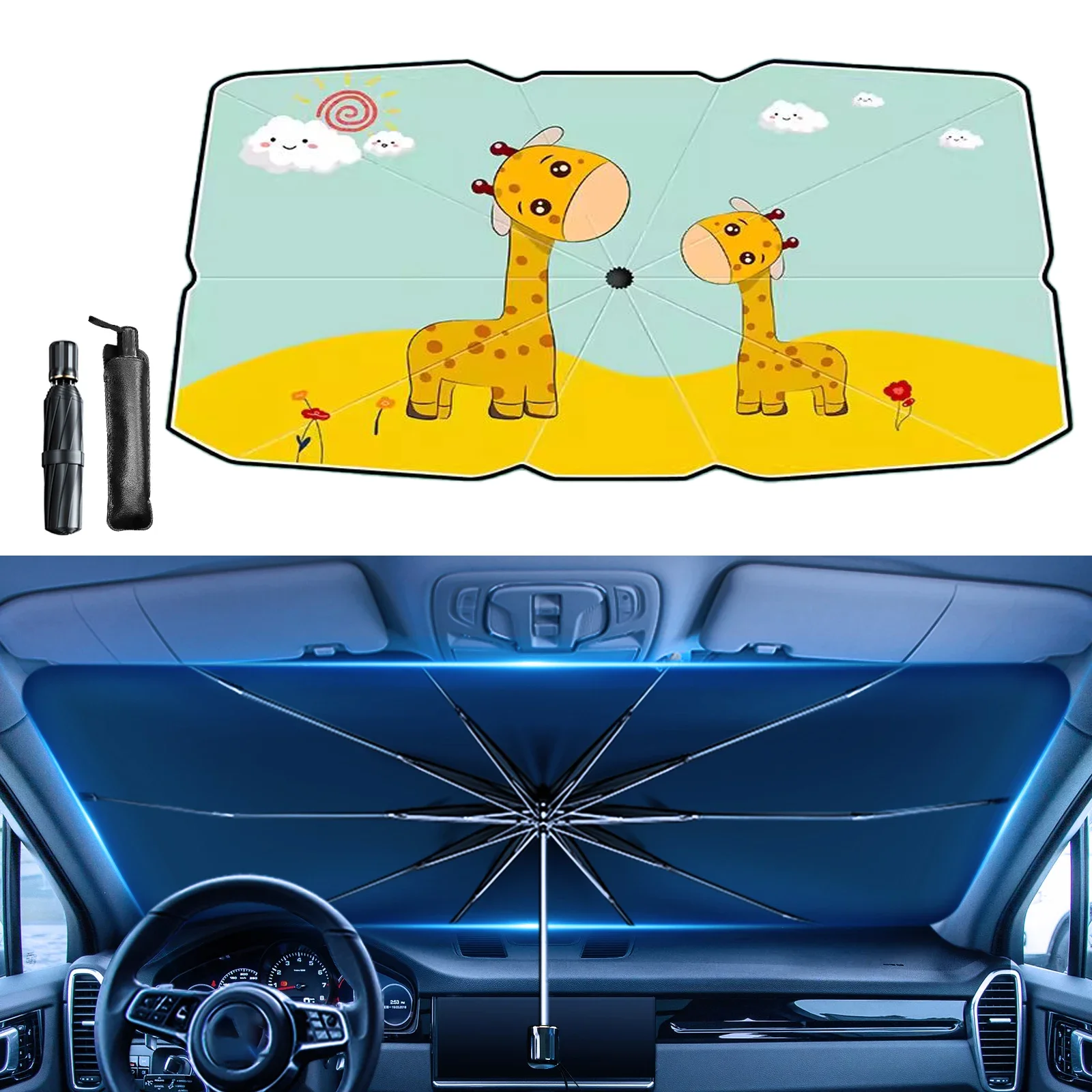 

Car sunshade Cartoon Deer Front windshield sunshade umbrella Sunscreen heat insulation Thickened car sunshade umbrella