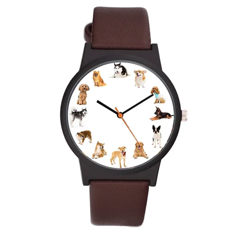 A3309 schöne Hunde uhr Tier gedruckt Leder lässig Quarz Frauen kreative Uhren Damen Armbanduhren