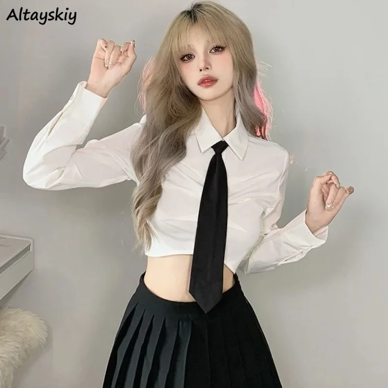 

Shirts Women Crops Hotsweet Fashion Soft Club Style Korean Student Autumn All-match Casual Ins Mujer Blusas Slim Sexy Preppy Y2k
