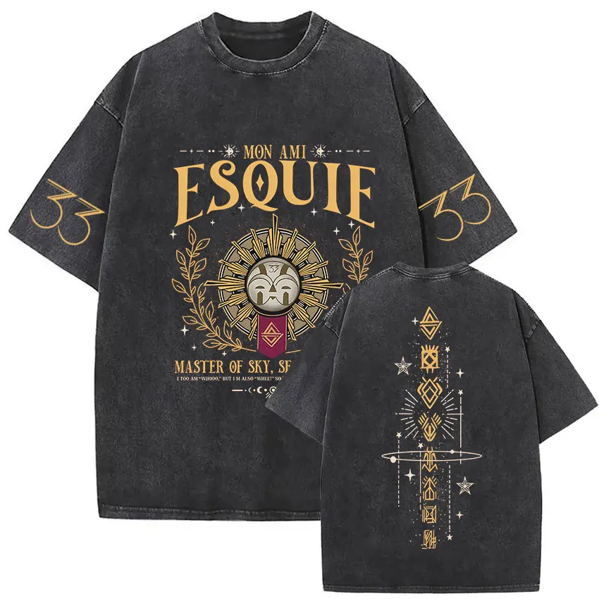 Limited Game Clair Obscur Expedition 33 Retro Washed T Shirts Men Women Classic Gothic Fashion Oversized T-shirt Fans Streetwear