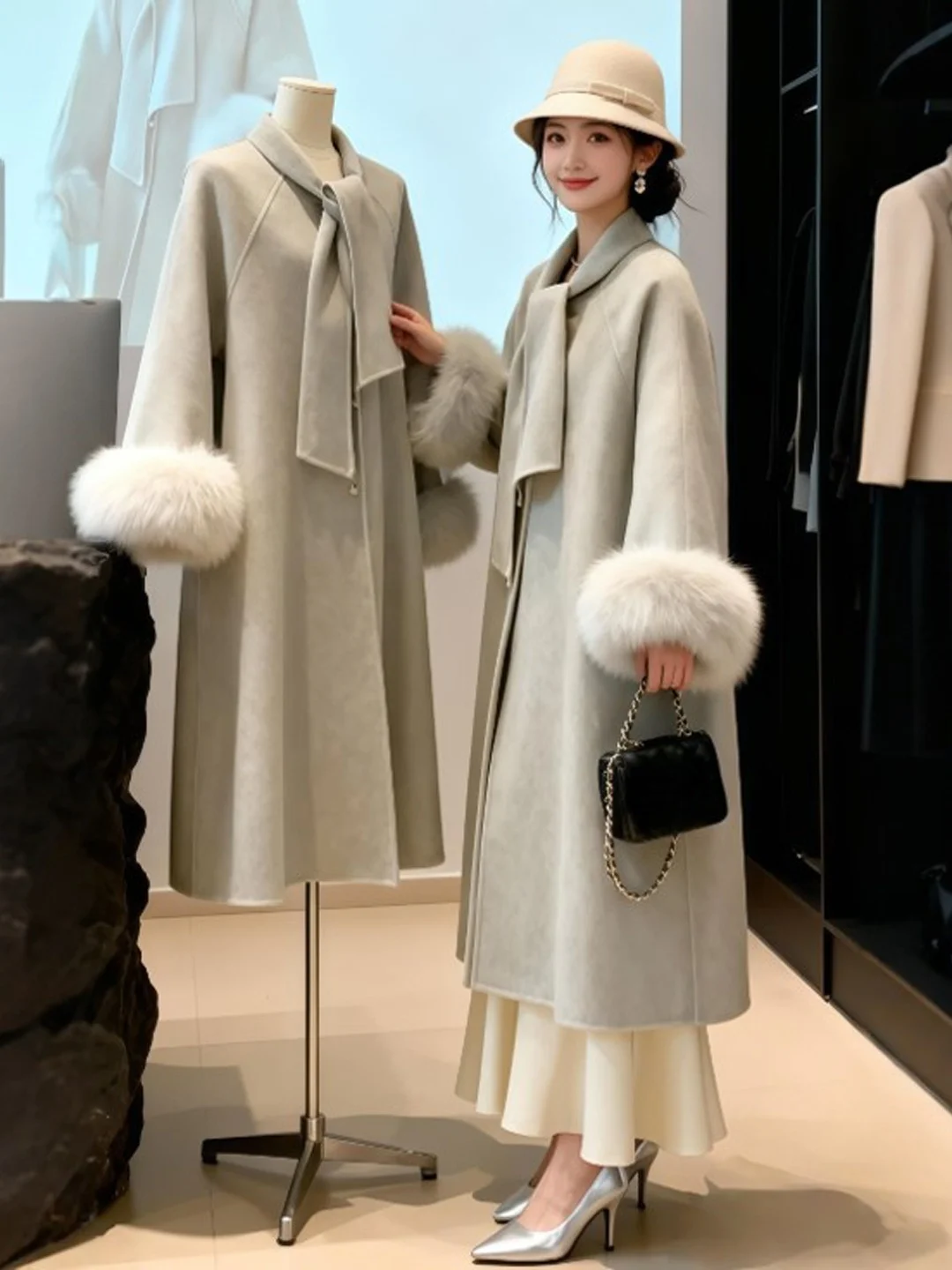 

Korean Sle Warm Woolen Coat Medium Length Loose Fit Gentle Sle Women's Outerwear Faionable Winter Jaet for Young Ladies