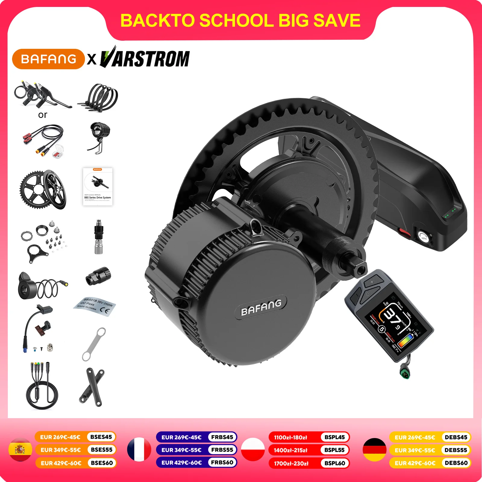 BAFANG 48V batteria 750W 500W 250W Mid Drive Motor conversione bicicletta elettrica BBS02 BBSHD con Kit Dlsplay, motore E-Bike 68-73M