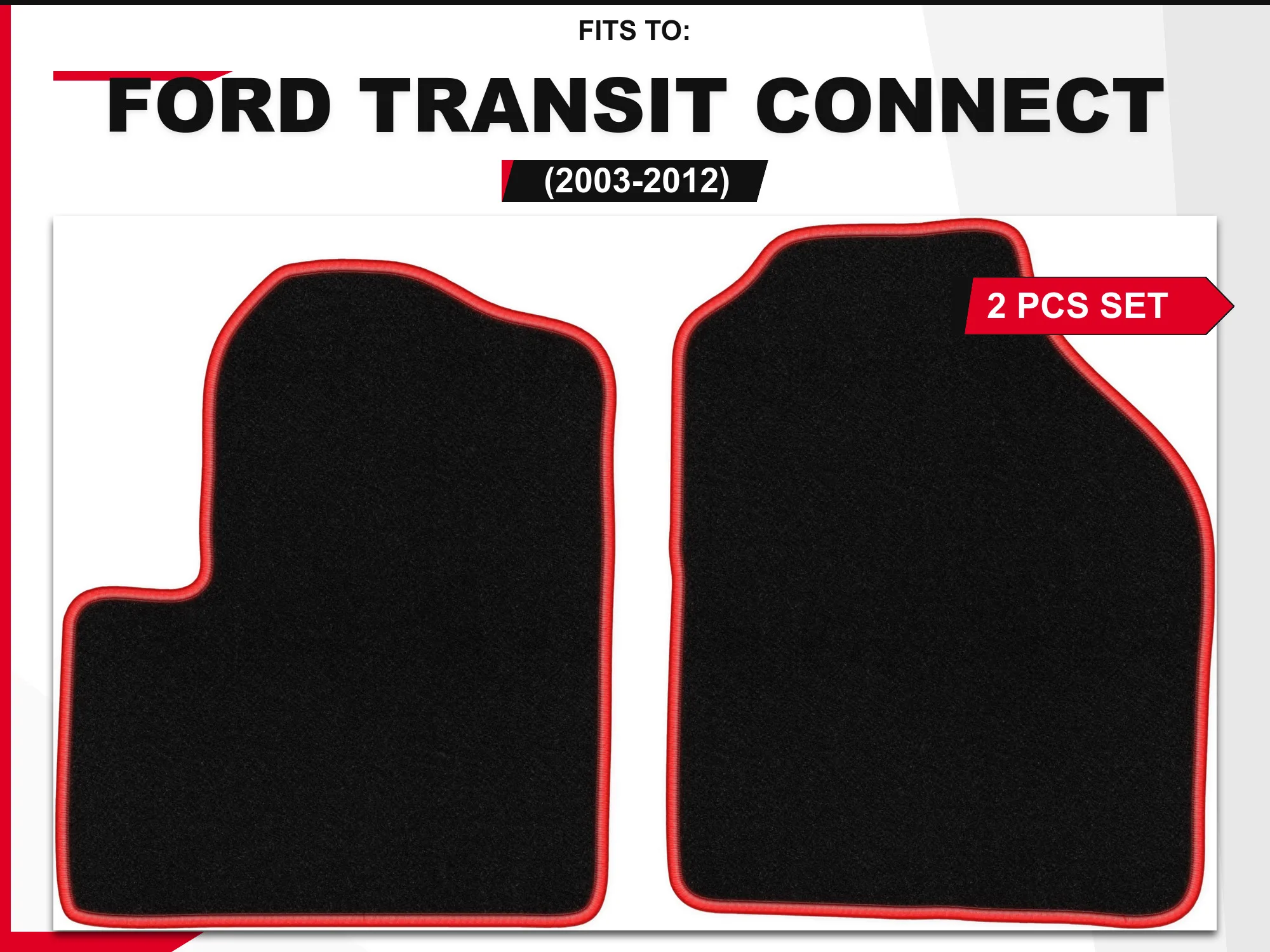 Velour vloermatten voor: Ford Transit Connect 2003–2012, 2 stuks. op maat gemaakte autovloermatten, set