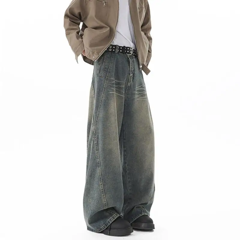 

Мужские джинсы с широкими штанинами в стиле ретро, весна-осень, модные американские брендовые свободные прямые повседневные длинные брюки