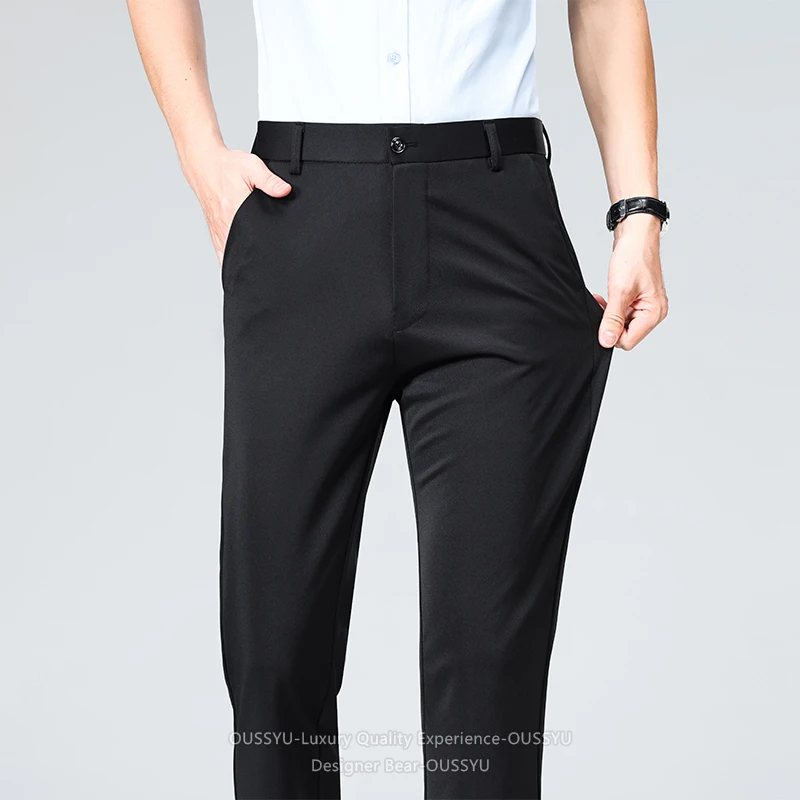 Brand Clothing High Stretch Fabric Summer Thin Formal Pants Men Business Slim Straight Office Work Trousers Man Plus Size 40 42