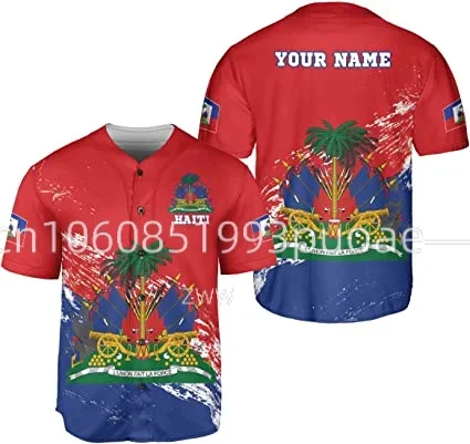 Personalized Haiti Flag Baseball Jersey Shirt 3D Print Mesh Fiber Top T-shirt Men's Women's Street Apparel Short Sleeve Sports