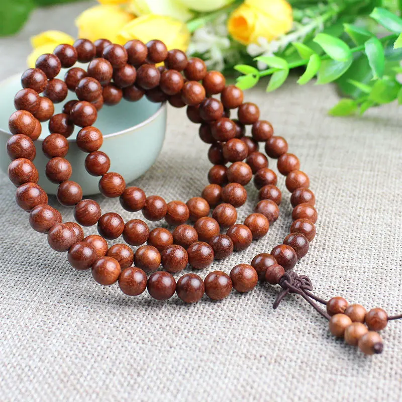 Burmese bracelet with 108 Buddhist beads, large fruit , yellow rosewood wood craft hand accessory