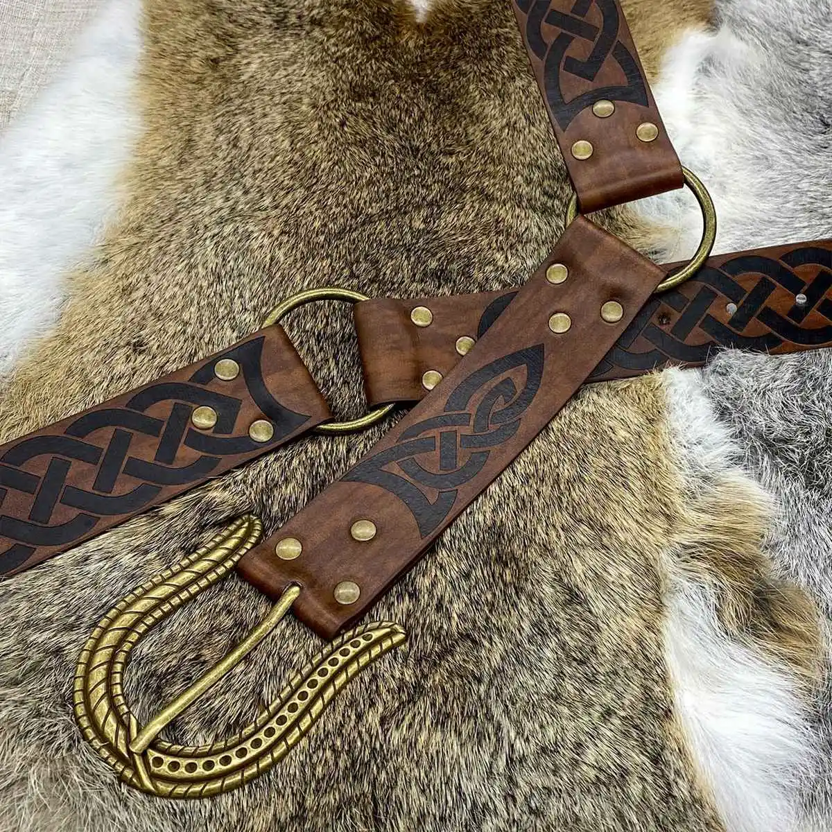 Nordic Reliëf Gesp Riem, Retro Middeleeuwse Faux Lederen Riem Voor Larp Cosplay Kostuum, Bruine Slangenkop