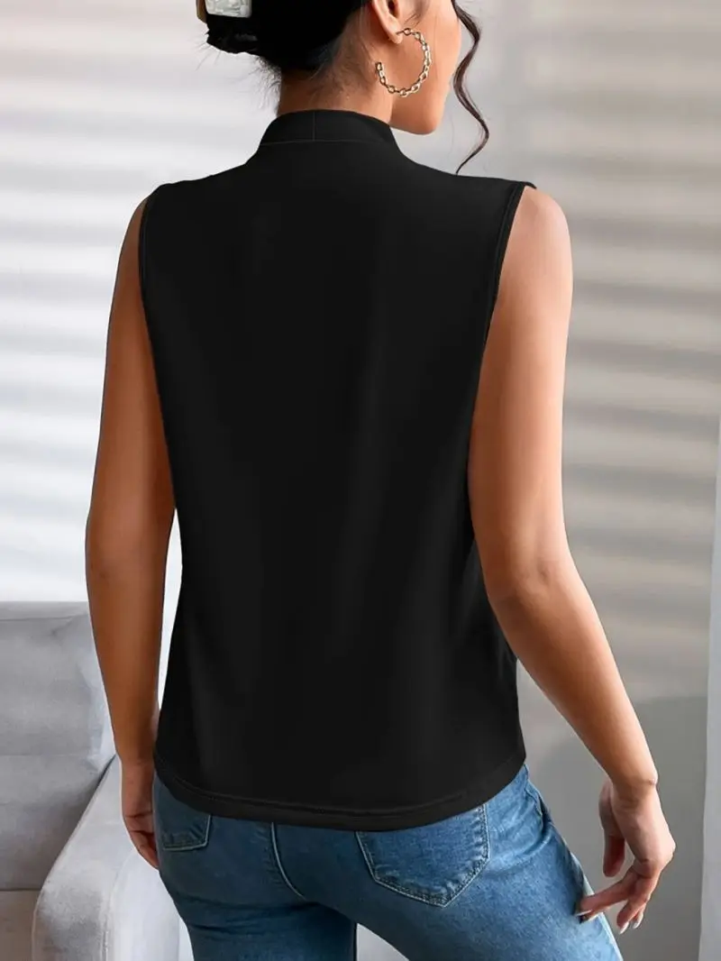 Schwarze ärmellose Slim-Fit-Weste mit V-Ausschnitt, modisches Oberteil für den Pendler-Stil – Detail 4