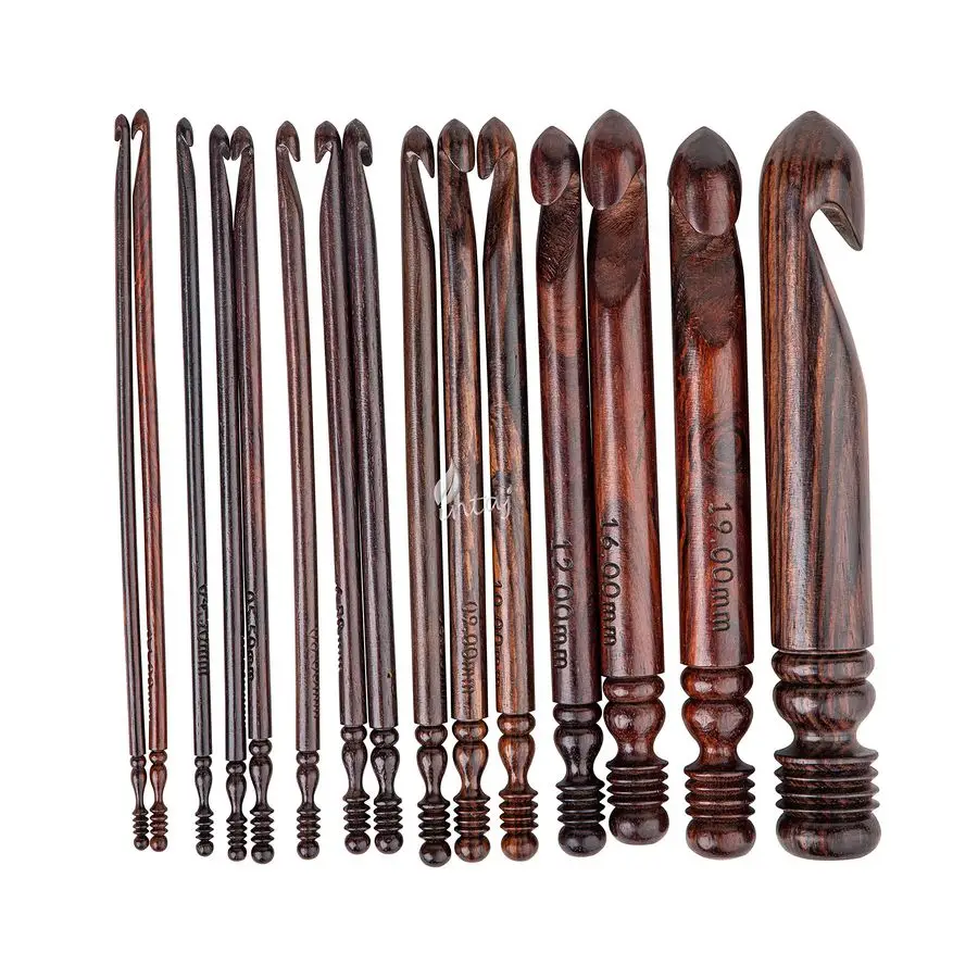 

Rosewood Jumbo Crochet Hook Set Handmade, 15 Sizes Upto 25MM Wooden Crochet Hooks for Knitting, Size Engraved Wooden Yarn Bowl C