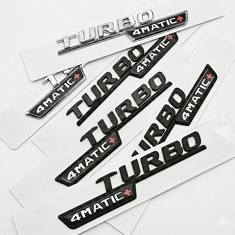 2 Emblemas TURBO 4MATIC+ para Mercedes Benz AMG W213 W205 W177 W167 A45S E63S GLE53, Adhesivo con Logotipo para Guardabarros, Accesorios para Auto