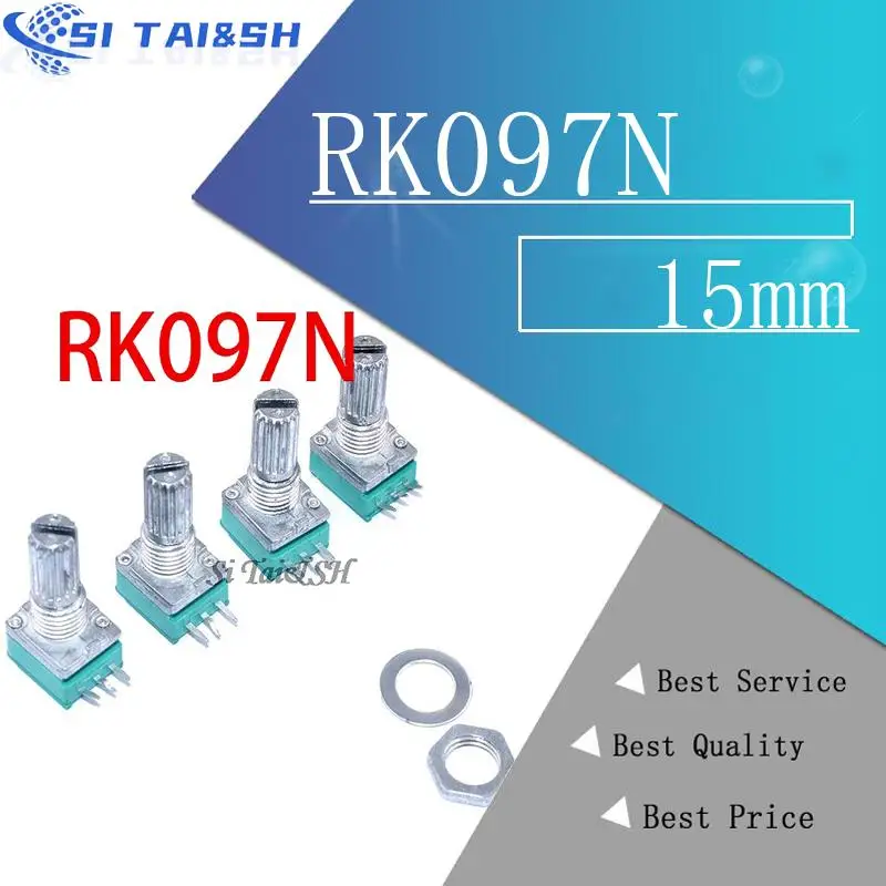 5pcs RK097N 5K 10K 20K 50K 100K 500K B5K with a switch audio 3pin shaft 15mm  amplifier sealing potentiometer