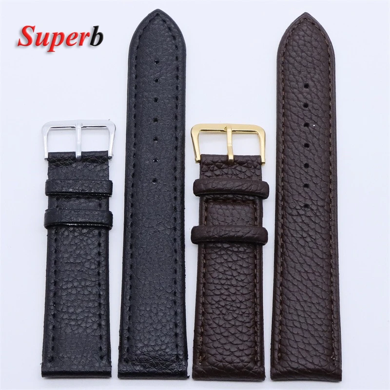 Мягкий кожаный ремешок для часов из искусственной кожи с узором личи для мужчин и женщин, черный, коричневый, сменный браслет 12 мм, 14 мм, 16 мм, 18 мм, 20 мм, 22 мм