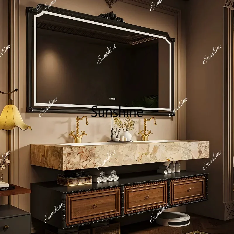 YFrench medieval rock slab ceramic integrated basin bathroom cabinet combined toilet