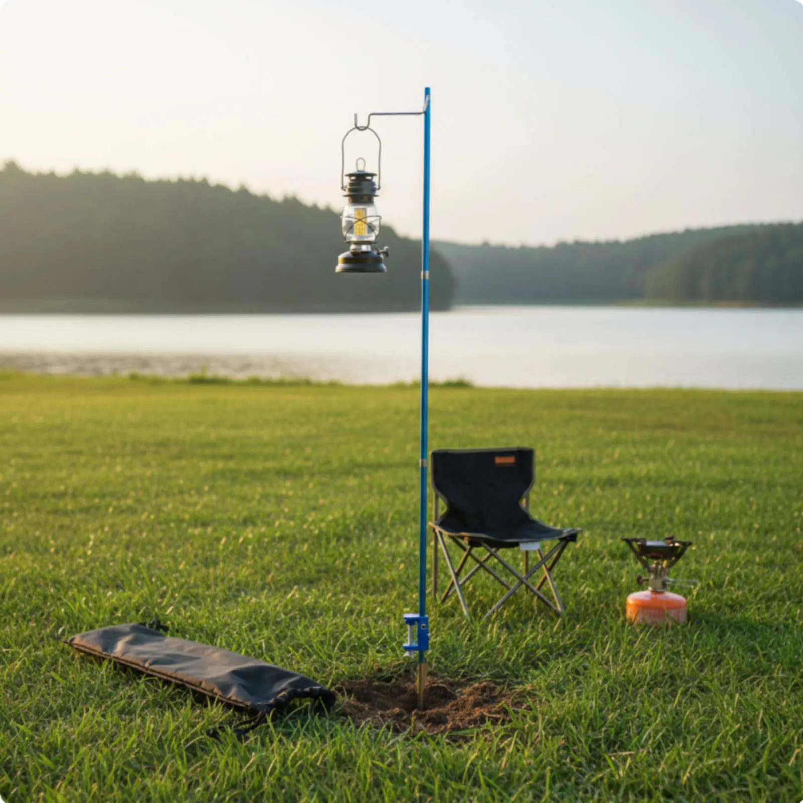 Folding Lantern Stand Aluminum Alloy Foldable Lamp Stand Camping Lantern Hanger Adjustable Height Portable Light Pole for Hikers